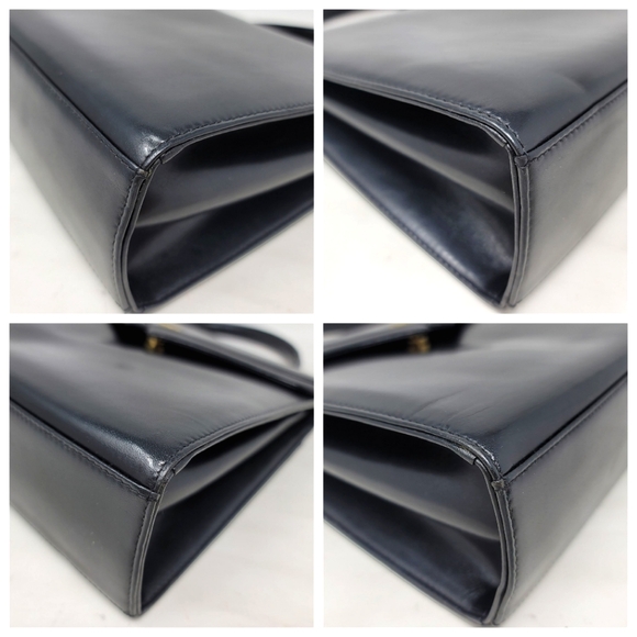 Vintage Givenchy Top Handle Kelly Black Leather Medium Tote Hand Bag Authentic - Picture 9 of 13